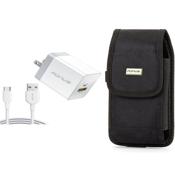 36W PD Home Charger & Case Belt Clip for iPhone 15 Pro Max - Fast Type-C 6ft Long Cable USB-C Power Cord and Rugged Holster Canvas Cover P5O for iPhone 15 Pro Max (6.7")