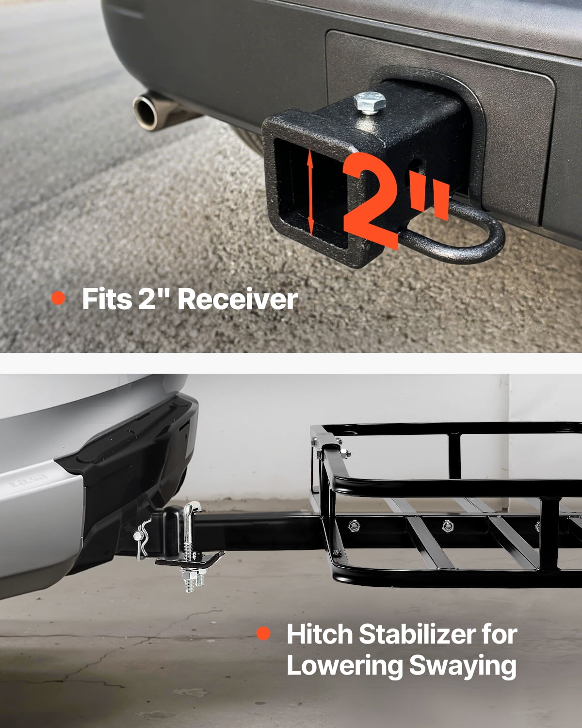 VEVOR 53" x 19" x 5", Hitch Cargo Carrier, 500 lbs Capacity Hitch Cargo Carrier with Hitch Stabilizer & Ratchet Straps