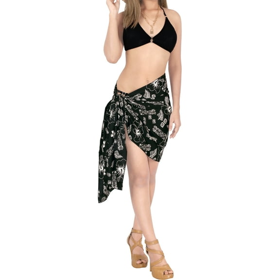 HAPPY BAY Women's Beachwear Summer Pareo Bikini Beach Wraps Skirt Mini Sarong Coverups Swimwear Swim Cover ups for Women One Size Metal, Floral Hibiscus
