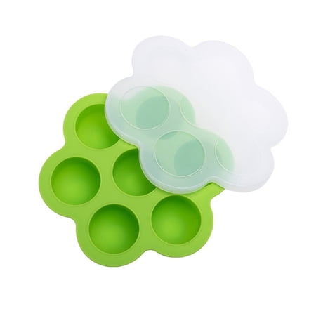 Baby Food Freezer Tray 7 Holes Safe Silicone Food Storage Container Fruit Ice Tray with Lid Green