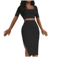 thumbnail image 2 of Summer Savings Clearance! Edvintorg 2 Piece Outfits For Women Summer Fashion Woman Sexy Square Neck Casual Blouses Shirts Dresses Sets Holiday Outfits Black S, 2 of 7