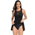 thumbnail image 4 of WREESH Womens One Piece Swimsuit Solid Color Swim Suits Swimdress Swimsuit Sports Plus Size Mesh Skirt Bikini Swimsuit Sleeveless Bathing Suits Black, 4 of 5