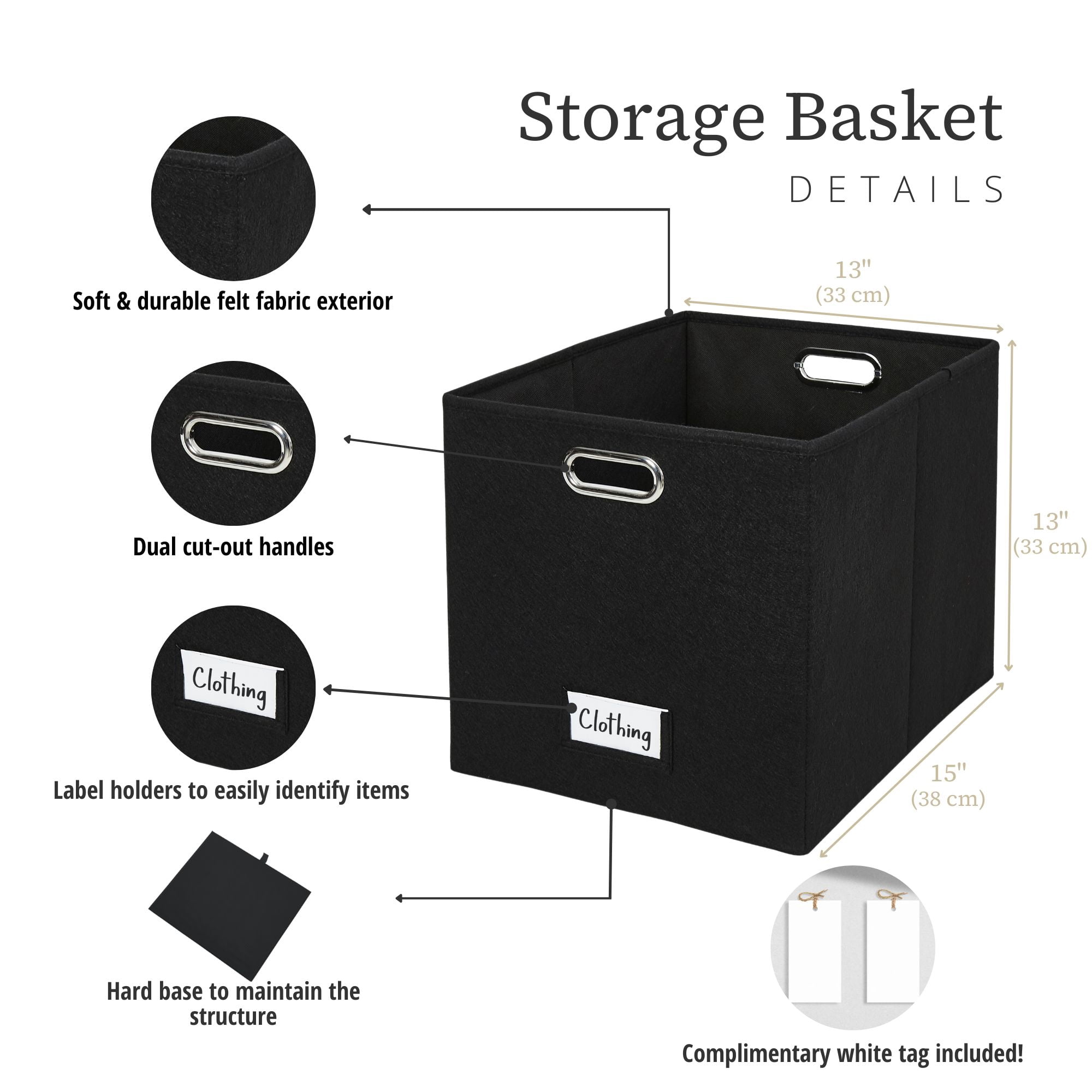 DECOMOMO Large Felt Cube Storage Bin, Fabric Storage Bin, Organizing Cubes (Black, Set of 4)