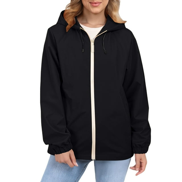 Comdrip Veste Légère pour Femmes! Veste Chaude Coupe-Vent Imperméable à Blocs de Couleur pour Femmes, Coupe-Vent d'Extérieur, Veste de Randonnée, Veste de Randonnée pour Femmes Légère Noire G