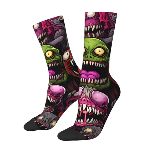 Picia Monstrous Cartoon Characters Print Athletic Socks for Men & Women – Cushioned Moisture-Wicking Crew Socks for Sports, Running, and Training, Soft & Breathable Size 5-11