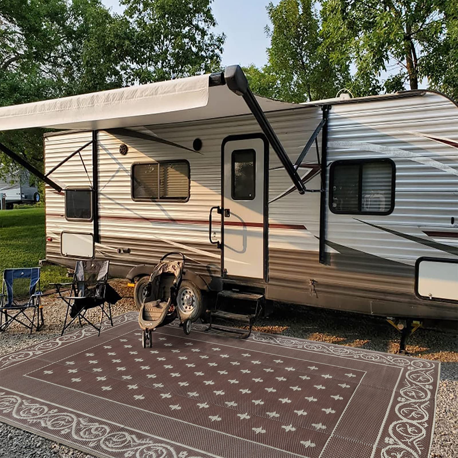 Findosom 8'x10' Brown Outdoor Rug Reversible Outdoor Mat RV Outdoor Rug Plastic Straw Area Rug Mat Camping Rugs Waterproof Floor Mat and Rug for RV,Patio,Backyard,Deck,Picnic,Beach,Trailer