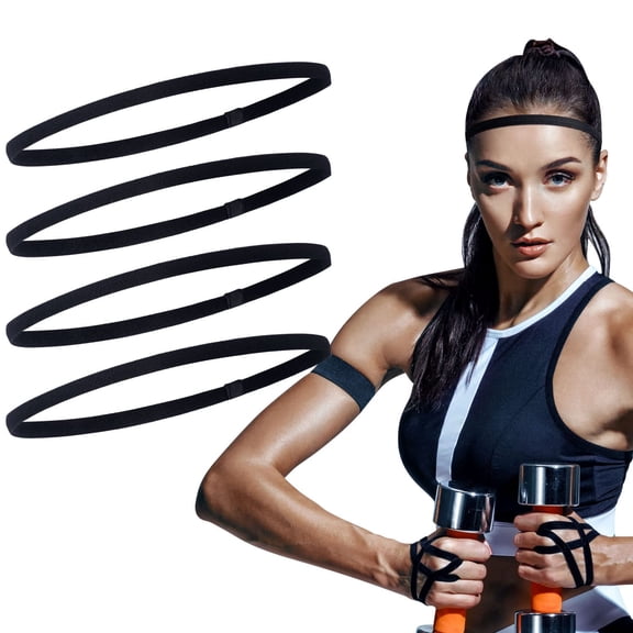 4 Pieces Elastic Sports Headbands, Thick Non Slip Sweatband Hair Bands for Men Women, Perfect for Running Fitness Gym Outdoor Daily Sports Use (Black)