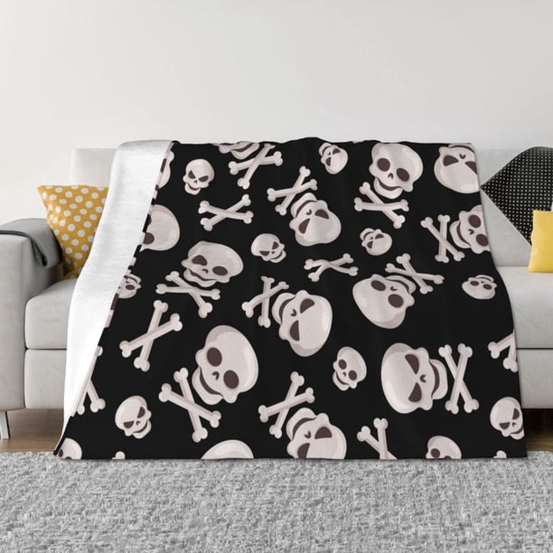 Balery black white Skull bone Manta de Franela con Dibujo, Lujo Ultra Suave y Cálido, Antipelusa y Resistente a las Arrugas para Cama, Sofá, Camping -50"x40"