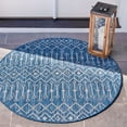 thumbnail image 1 of Unique Loom Tapis Rond en Treillis Géométrique Transitionnel Tribal de la Collection 4 Pieds, Bleu/ivoire, 1 of 2
