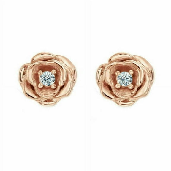 1Ct Round Cut White Diamond Belle Rose Stud Earrings 14k Rose Gold Plated