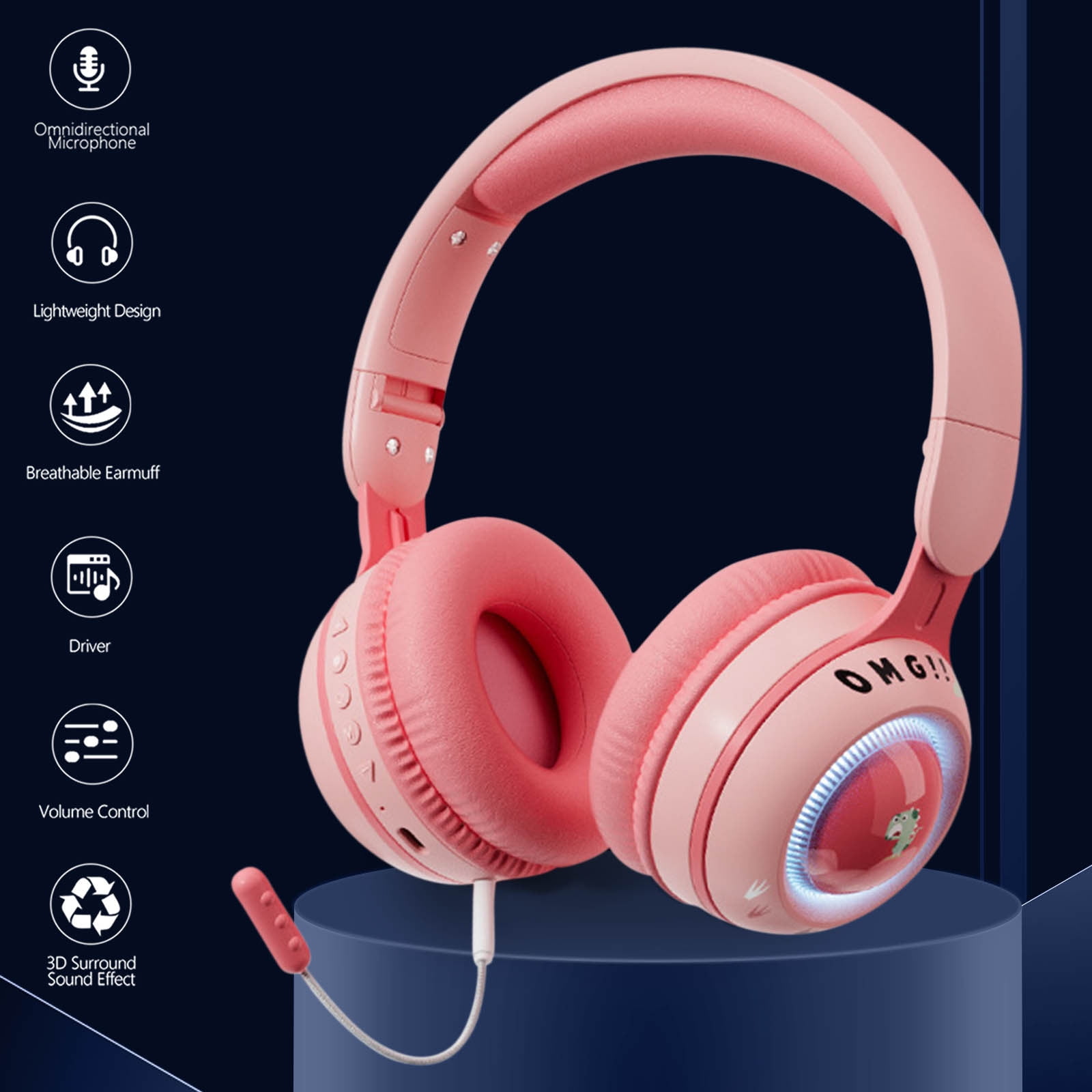 On-Ear Headphones Wired with Mic — Noise Isolating Plug in Headphones, Computer Headphones with Microphone, Headphones for Laptop, Headphones Corded, Headphones with Cord (Aux Jack 3.5mm) - Pink