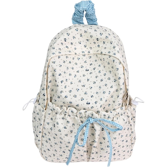 Cute bow backpack for women, cute floral pattern backpack, college-style school bag, fashionable laptop backpack.