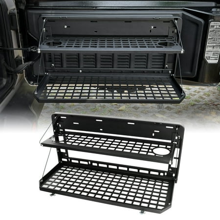 2-Tier Tailgate Table Rear Foldable Storage Cargo Rack Outdoor Camping Desk for 2007-2022 Jeep Wrangler JK&JL 4 Door (Not Fit JK Models with Stock Subwoofer)
