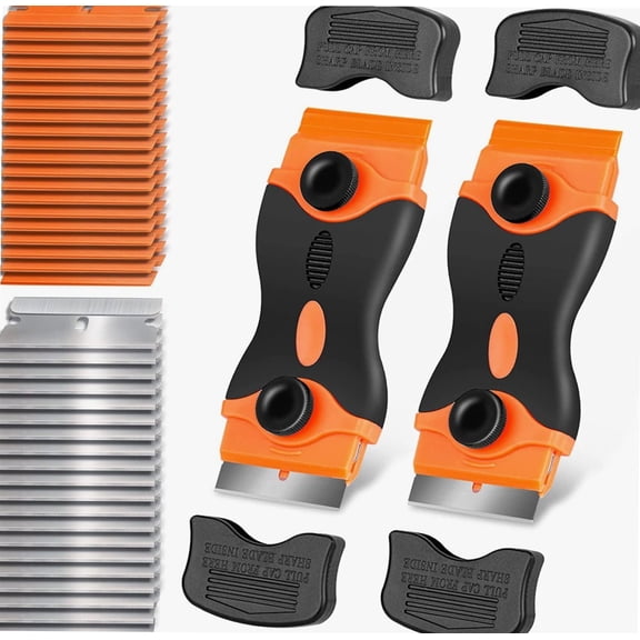 Razor Blade Scraper Tool, Razor Scraper with 40Pcs Metal & Plastic Blades, Sticker Remover Cleaning Scraper for Paint, Decal, Adhesive, Label, Caulk.