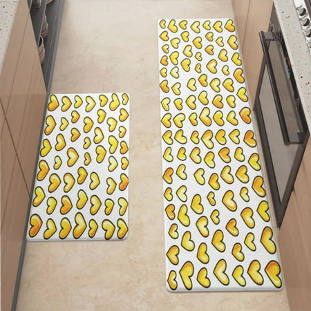 

Anti Fatigue Kitchen Mat Yellow Hearts Sets of 2 Kitchen Rugs Non Slip Cushioned Standing Mat for Sink Floor Laundry Office Desk Mid 17.3 x 29 + Pro 17.3 x 59