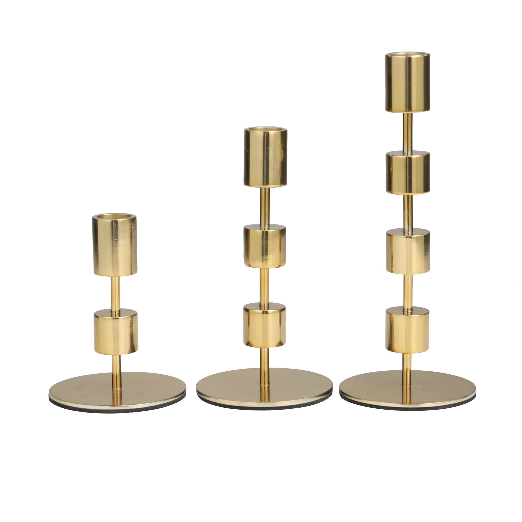 DecMode 4 Candle Gold Aluminum Metal Abstract Floating Block Candle Holder with Rounded Base, Set of 3