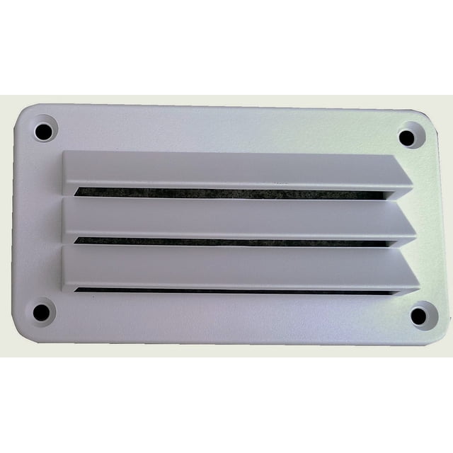 Leisure Time DV35W Wall Vent Used To Conceal Minor RV Dent; Rectangular; 3 Inch Length x 5 Inch Width; With Fixed Louvers; White; ABS; With Screws And Butyl Tape