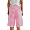 thumbnail image 3 of VV AVEORS Women'S Plaid Cotton Linen Shorts Gingham Loose High Waist Bermuda Wide Leg Summer Beach Casual Lounge Shorts With Pockets Pink M, 3 of 4