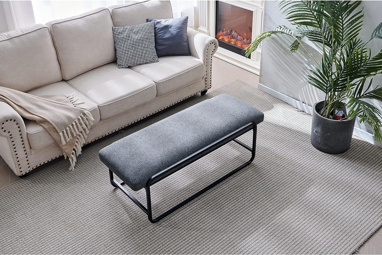 Nathaniel Home Upholstered Bedroom Benches, 60 inch Kids Ottoman Vegan Leather Footrest Stool, Accent Bench for Entryway Bedroom End of Bed, Dark Gray