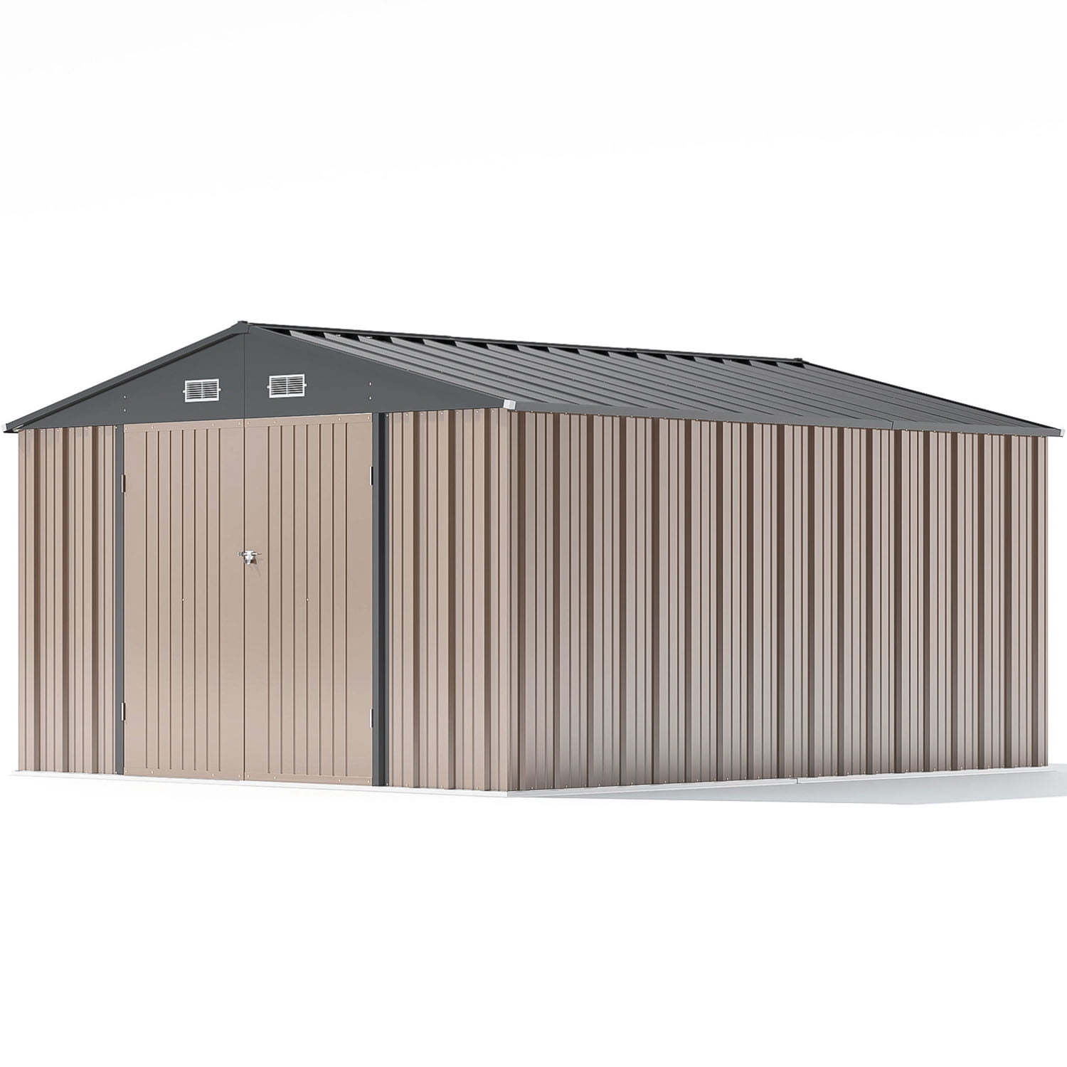 Patiowell 12'x10' Metal Outdoor Storage Shed with Double Lockable Doors & Air Vent for Garden, Backyard, Patio, Brown
