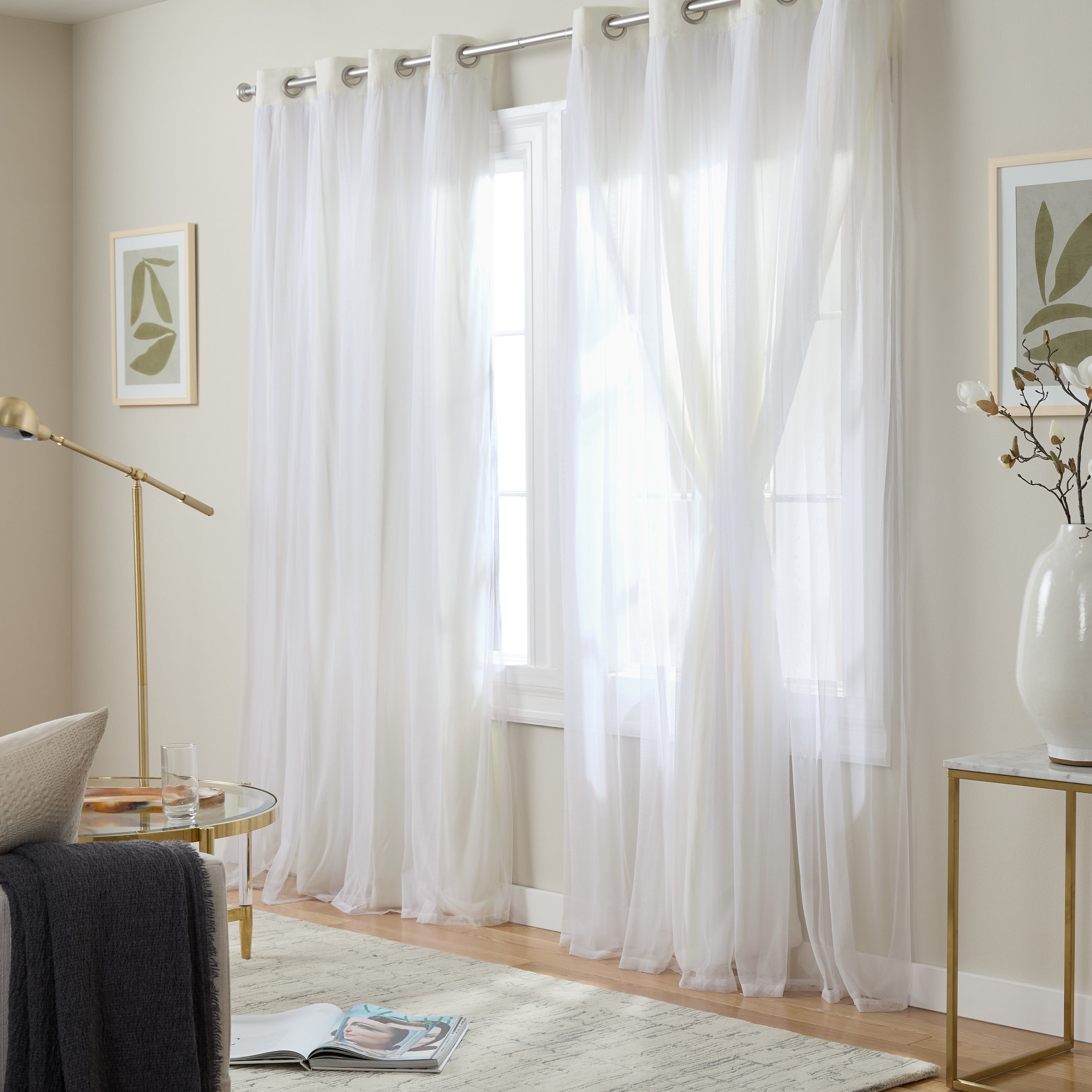TOWN & COUNTRY LUXE Talia Double Layer Indoor Curtains, Sheer and Room Darkening Blackout, Grommet Top, Energy Efficient, 2-Pack Set, 52"x96", Vanilla