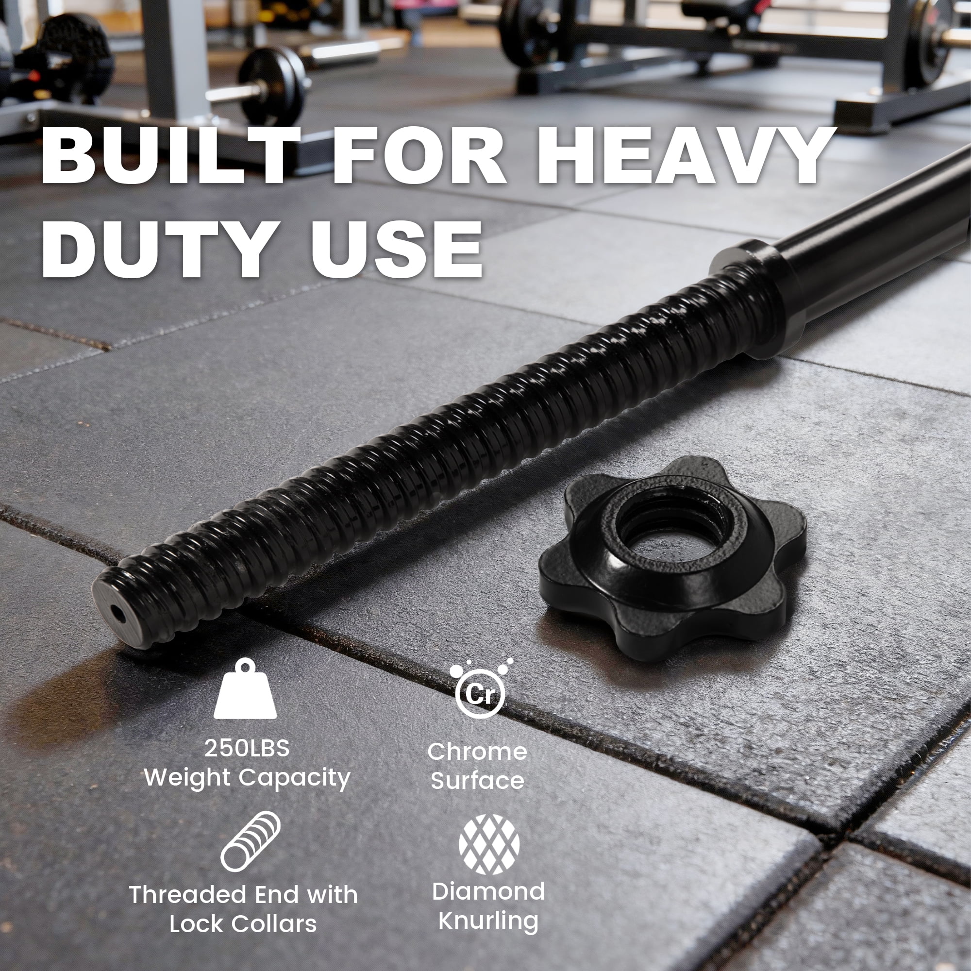 FlexWave Spiral Straight Barbell Bar, Alloy Steel, 1-Inch Standard Diameter, Black and Silver Finish, 6FT