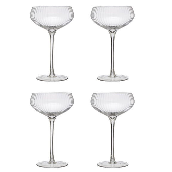 Creative Co-Op Stemmed Champagne Coupe Glass, Set of 4, Clear