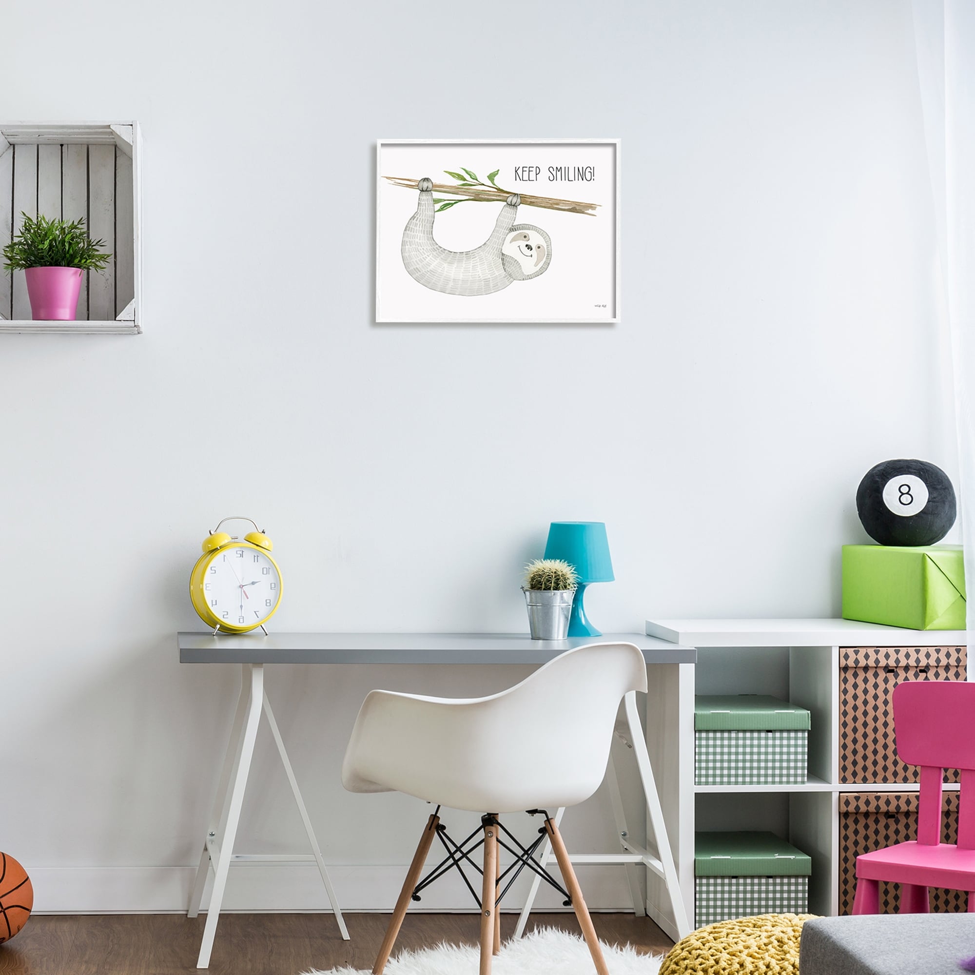 Stupell Industries Keep Smiling Hanging Sloth from Branch Kid's Cartoon,20 x 16, Design by Cindy Jacobs