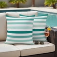 thumbnail image 4 of Teal Ombre Grey Striped Outdoor Waterproof Pillow Covers, Farmhouse Stripe Modern Decorative Square Throw Pillowcase Sofa Cushion Sham for Patio/Couch/Chair, 18"x18" 2 Pack, 4 of 8