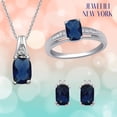 thumbnail image 5 of Jewelili Sterling Silver 6x6 MM and 7x7 MM Checker Board Cushion Cut Created Blue Sapphire and 1.3 MM Round Cubic Zirconia Ring, Pendant and Stud Earrings Box Set, 5 of 15