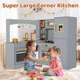 thumbnail image 3 of Arlopu Corner Play Kitchen for Kids w/ Sound & Light, Wooden Kitchen Playset w/ Refrigerator, Stove, Disinfection Locker, Water Dispenser & Sink for Toddler Ages 3+ Boys Girls, Gray, 3 of 9