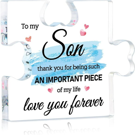 Puzzle Gifts for Son - 4" x 3.3" Acrylic Puzzle Piece Plaque Son Gifts from Mom Dad to My Son Plaque Birthday for Adult Son
