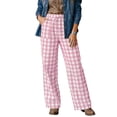 thumbnail image 2 of KDDYLITQ Pants for Women Drawstring Elastic Waisted Wide Leg Plaid Work Bottoms Gingham Casual Trendy Cute Fall 2026 Trousers with Pockets Pink L, 2 of 6