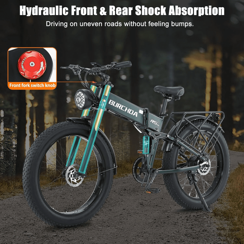 Folding Electric Bike for Adult 26'', 1500W E-Mountain Bike 48V 20Ah UL2849 Removable Battery Fat Tire Ebike up to 30MPH Long Range Off Road Ebike Beach Snow Dual Hydraulic&Brakes Bicycle
