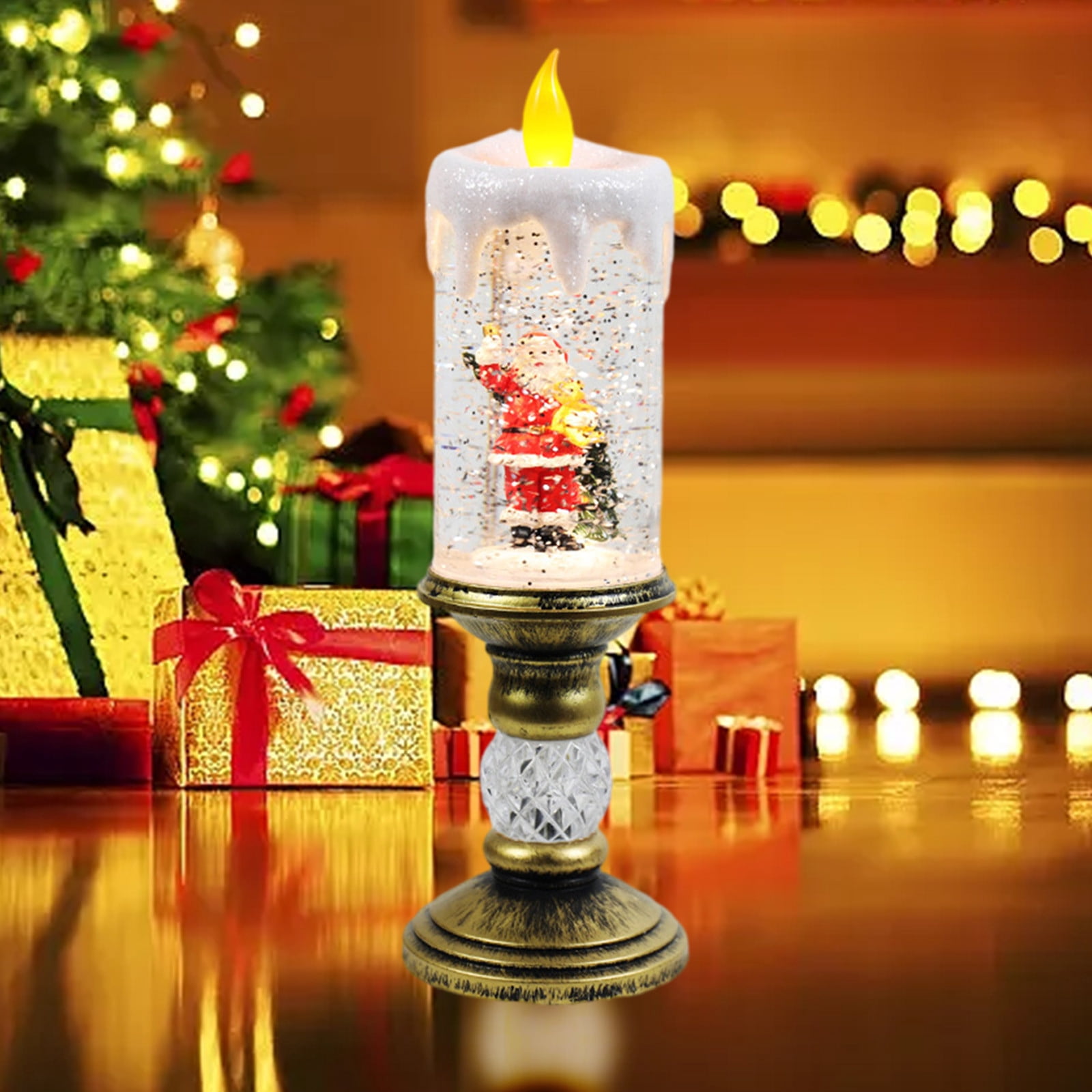 Dengmore Christmas Ornament Resin Luminous Santa Snowman Imitation Candle Light with Music Box LED Flameless Flickering Candle Lights Retro Night Light for Living Bedroom Xmas Decor