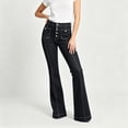 thumbnail image 4 of Yyeselk Women Flare Bell Jean Bottom Button Placket High Waist Jeans Vintage Stretch Wide Leg Bootcut Denim Trousers with Pockets Black M, 4 of 8