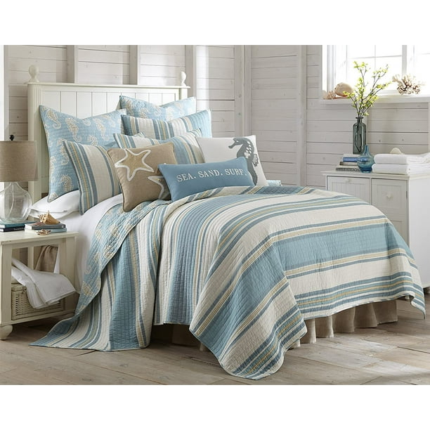 Levtex Home Blue Maui Quilt Set King Two Pillow Shams Striped Coastal Design - Cream And Tan King Bedding Levtex Home Blue Maui Quilt Set King Two Pillow Shams Striped Coastal Design - Cream And Tan King Bedding