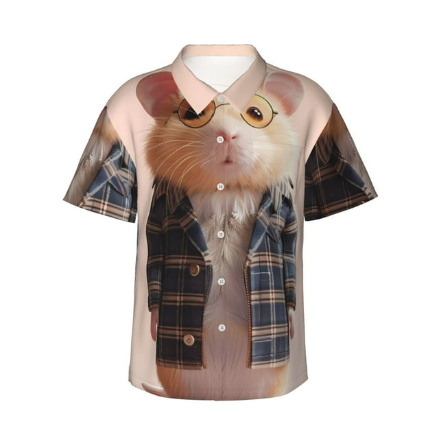 Balery Cute Mouse In Glasses Camisas hawaianas de manga corta para hombre, camisas playeras de corte holgado, camisas de vacaciones con botones,XX-Large