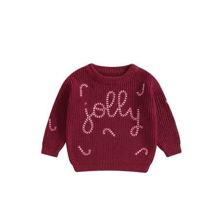 

FEORJGP Little Boys Girls Christmas Thick Cozy Sweaters 0 3M 6M 9M 12M 18M 2T 3T Toddler Infant Casual Letter Cane Embroidery Knitted Pullovers Long S Tops Kids Fall Winter Clothes for Daily