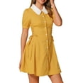 thumbnail image 4 of INSPIRE CHIC Women's Button Down Contrast Peter Pan Collar Lace up Dress M Yellow, 4 of 5