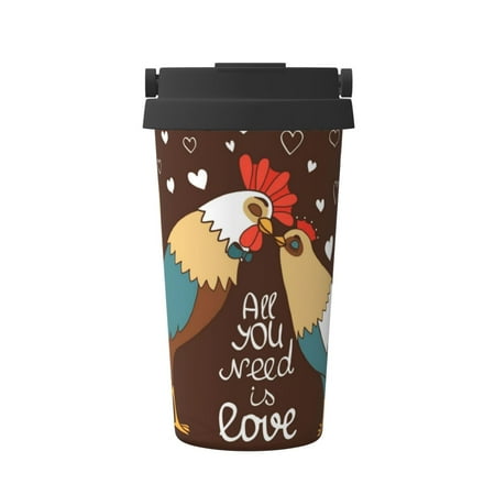 

Xecao Rooster And Chicken Pattern Insulated Coffee Mug with Handle & Flip Thermos Mug Water Bottle Coffee Tumbler Cup