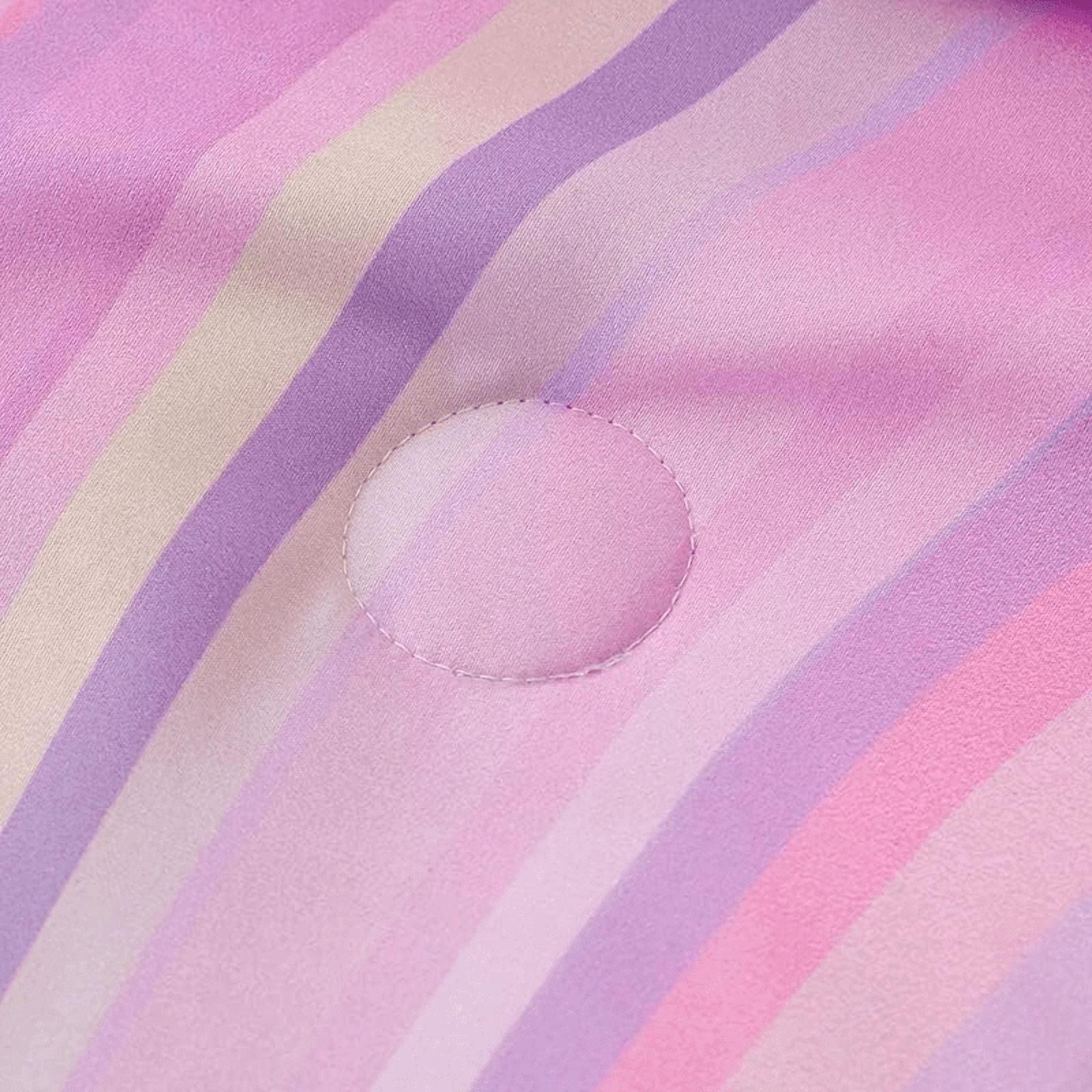 Psoiuetr Pink Tie Dye Gradient Wavy Line Comforter Set Queen Size Rainbow Bedding Set with 2 Pillowcases for Boys Kids Girls Teens 3Pcs