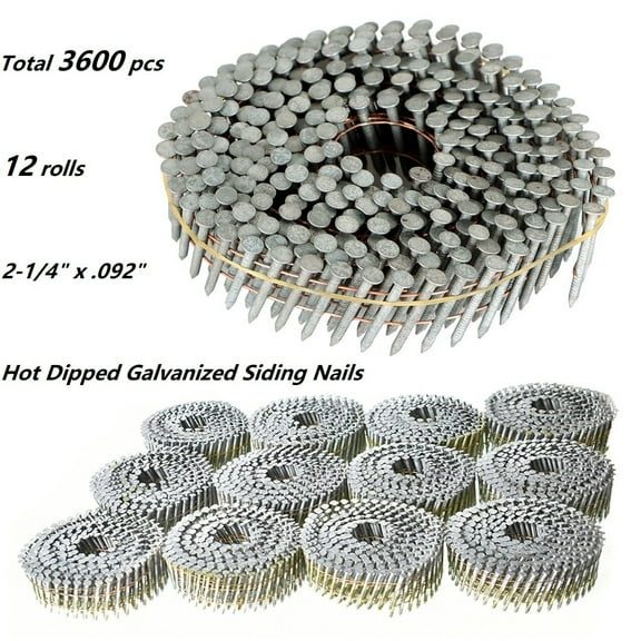 2-1/4" x .092" Round Head Ring Shank Galvanized Siding Nails (12 Rolls)