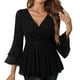 thumbnail image 2 of Ounisa Womens Ruffle 3/4 Sleeve V Neck Double Layers Mesh Blouses Loose Fit Flowy Tunic Tops, 2 of 7