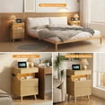 thumbnail image 5 of Pikvki Fluted Nightstand with Charging Station & LED Light, Modern End Table with 2 Drawers and Pull-Out Shelf for Bedroom, Natural Oak, 5 of 9