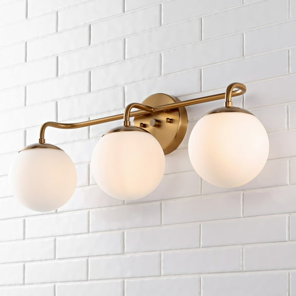 JONATHAN Y Louis Parisian Globe 25" 3-Light Metal/Frosted Glass Modern Contemporary LED Vanity, Brass Gold