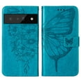 thumbnail image 2 of SaniMore Case for Google Pixel 7 Pro (6.7" 2022), PU Leather Skin with Luxury Embossed Butterfly [Wrist Strap & Card Slots & Flip Kickstand] Full-body Shockproof Business Wallet Cover, Blue, 2 of 8