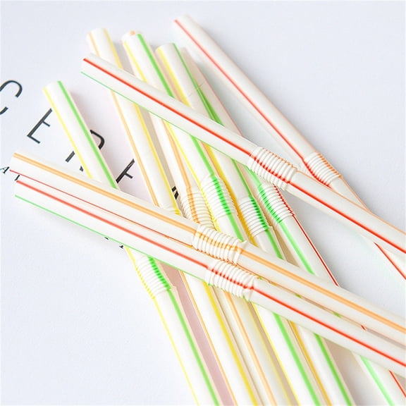 100Pieces Colorful Flexible Disposable Plastic Drinking Straws Plastic Drinking Straws 8 Inches Long Multi-Colored Striped Bedable