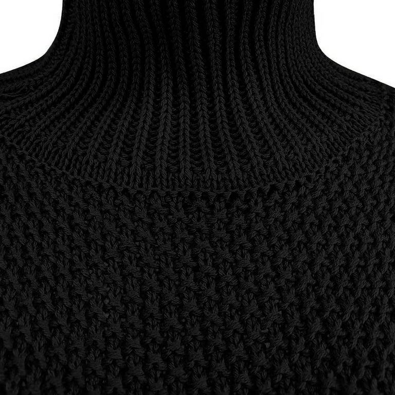 Sleeve Elegant Women\'s Chunky High- Knit Pullove Chunky Long Oversize Neck Vintage Winter Sweater,Black Casual WGOUP Pullove