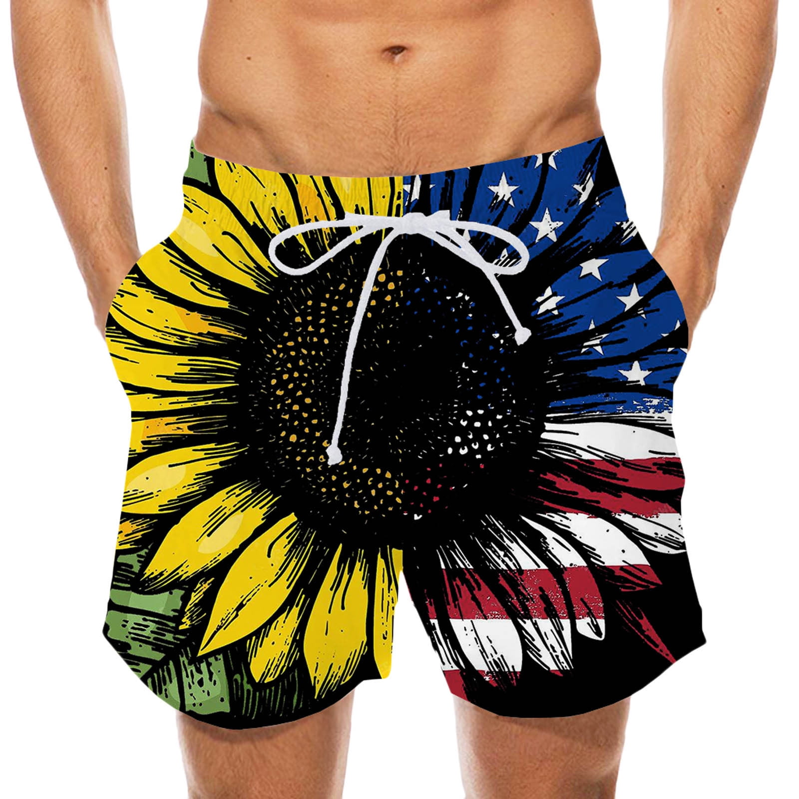 Inseam American Flag Swim Trunks Board 